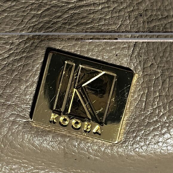 Kooba Leather Tote Bag Brown Zip Gusset Sides Expandable Front Pocket Shoulder - Picture 6 of 15